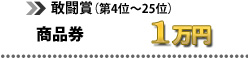 敢闘賞（第4位～25位）商品券1万円