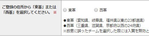 「G-1 BATTLE -天下分け目の東西対抗戦-」のエントリーフォーム
