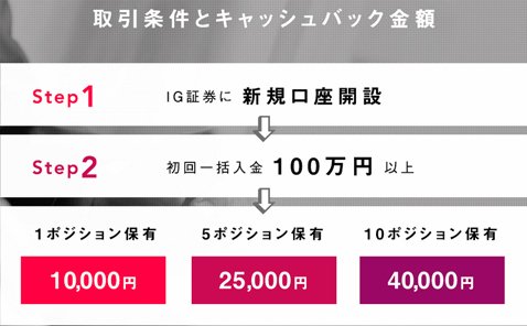 取引条件とキャッシュバック金額