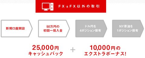 FXとFX以外の銘柄で取引した場合のキャッシュバック例