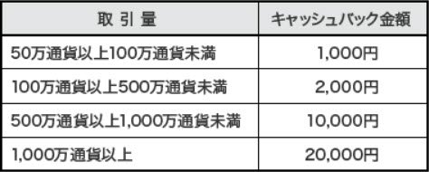 取引量とキャッシュバック金額