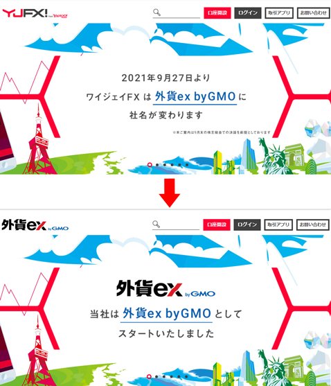 外貨ex byGMO 旧公式サイト(上)と新公式サイト(下)