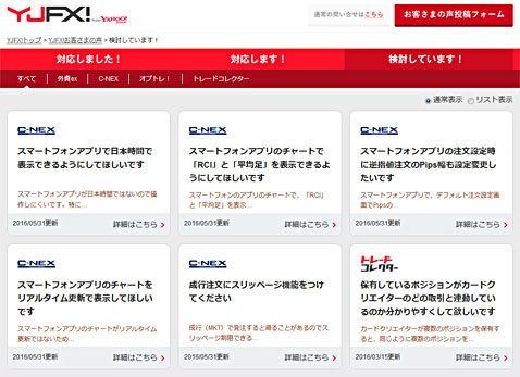 YJFX!「お客さまの声」の分類