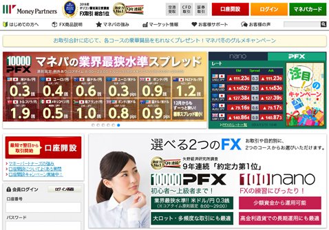 マネーパートナーズ・ウェブサイトトップページ