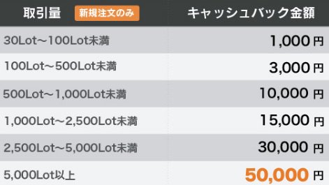 取引量とキャッシュバック金額