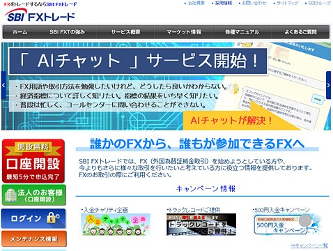 SBI FXトレードのウェブサイト