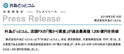2018年3月15日(木)の外為どっとコムのプレスリリース