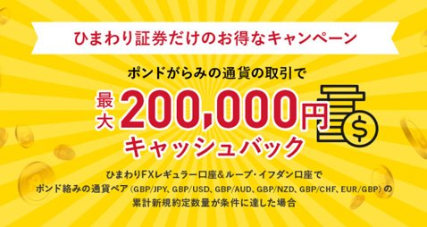 ひまわり証券・最大20万円キャッシュバックの英ポンド取引キャンペーン
