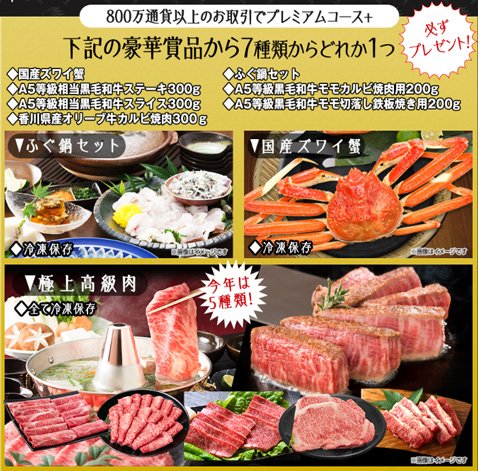 ヒロセ通商「福袋キャンペーン」・スーパープレミアムコースグルメ賞品