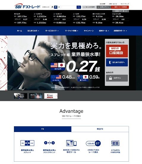 リニューアル後のSBI FXトレードの公式ホームページ