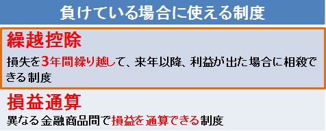 負けている場合に使える制度:「繰越控除」と「損益通算」