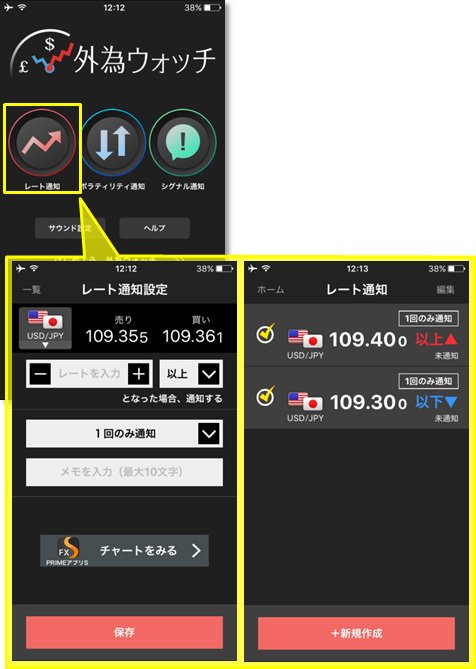 「外為ウォッチ」のレート通知