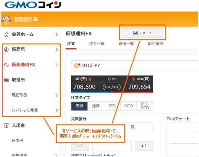 GMOコインの会員サイト取引画面