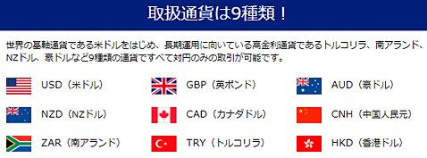 取扱い通貨一覧