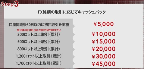 取引条件とキャッシュバック金額