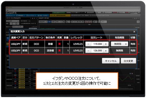 イフダンやOCO注文の変更も1回の操作で可能