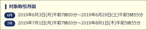 無限大キャッシュバックキャンペーンの対象取引期間