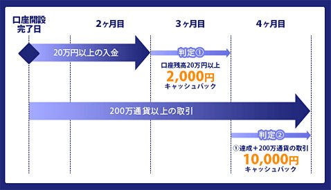 新規口座開設からキャッシュバックまでのスケジュール