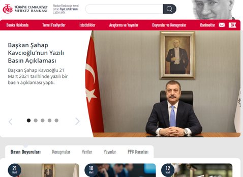 トルコ中銀ウェブサイト