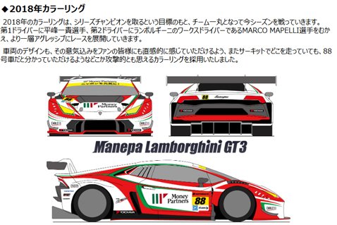 「マネパランボルギーニGT3」の2018年のカラーリング