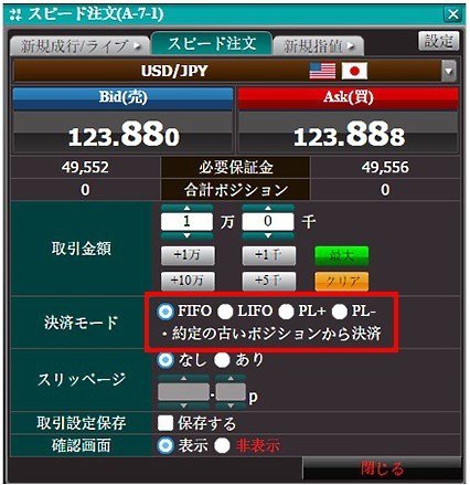 上田ハーローFX「スピード注文画面」
