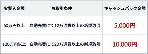 新規口座開設キャンペーンのキャッシュバック条件