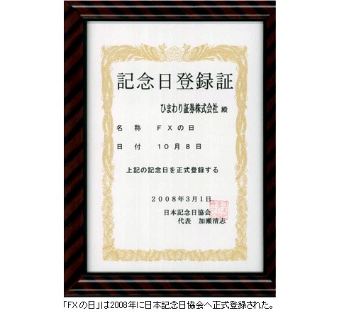 「FXの日」の記念日登録証