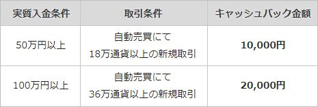 キャッシュバック条件