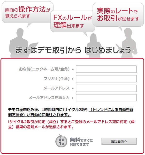 外為オンラインデモ取引申し込み画面
