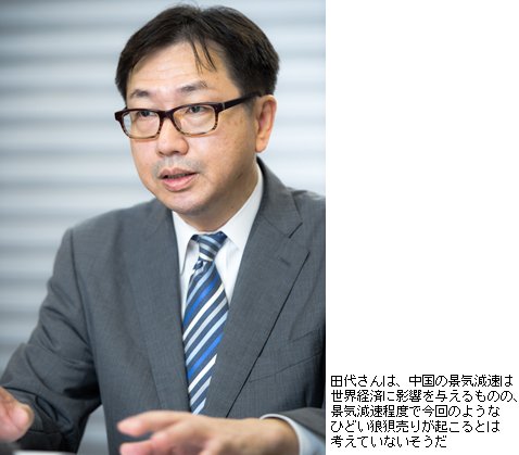 田代さんは、中国の景気減速程度で、今回のような狼狽売りが起こるとはかんがえていないそうだ