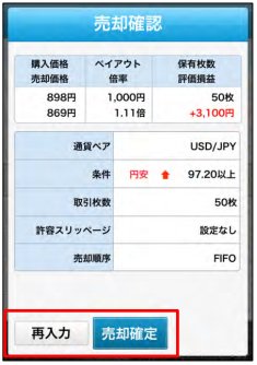 GMOクリック証券【外為オプション】「iClick外為OP」・売却確認画面