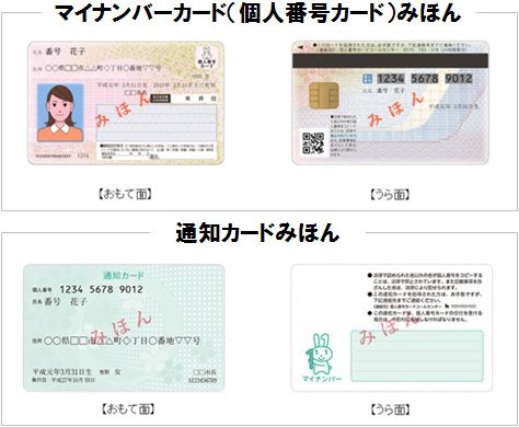 「通知カード」と「マイナンバーカード(個人番号カード)」のみほん