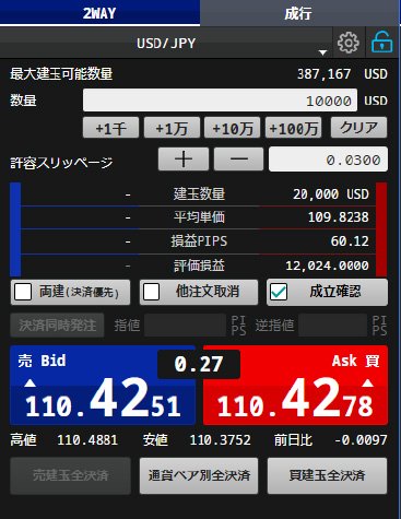 SBI FXトレード・新ウェブ版取引ツール 注文画面