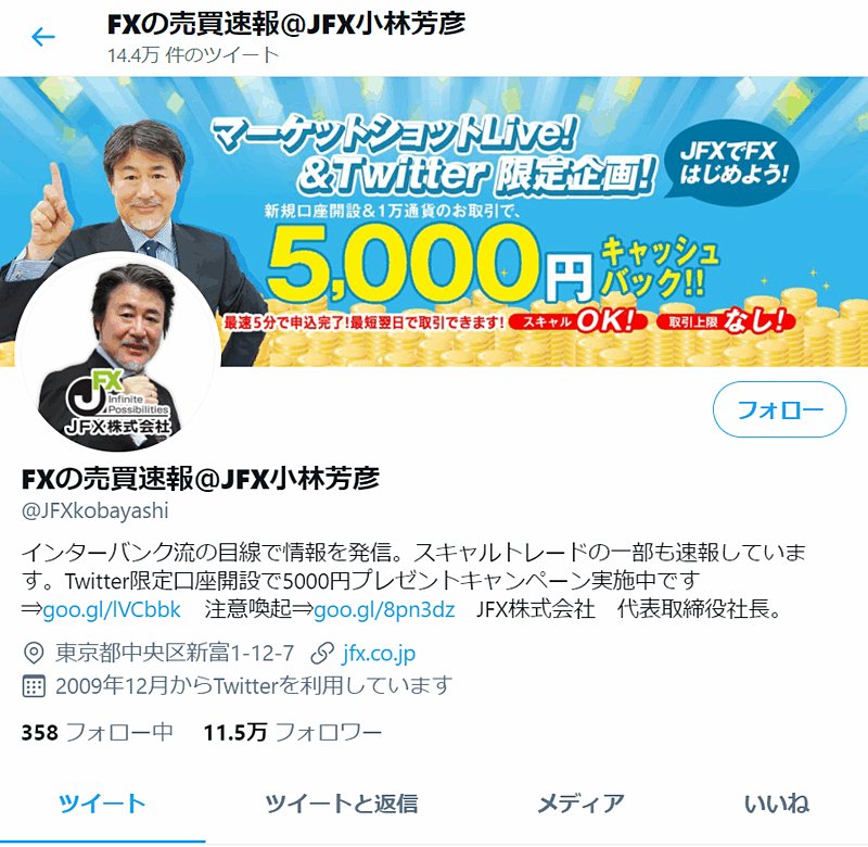 JFX小林芳彦社長のツイッター