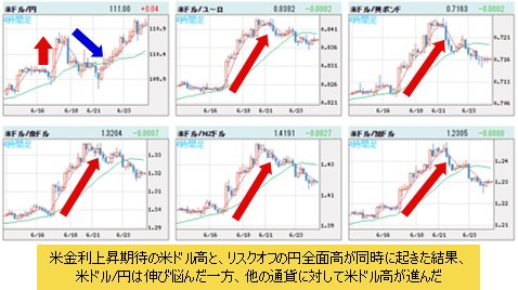 米ドルVS世界の通貨 4時間足チャート