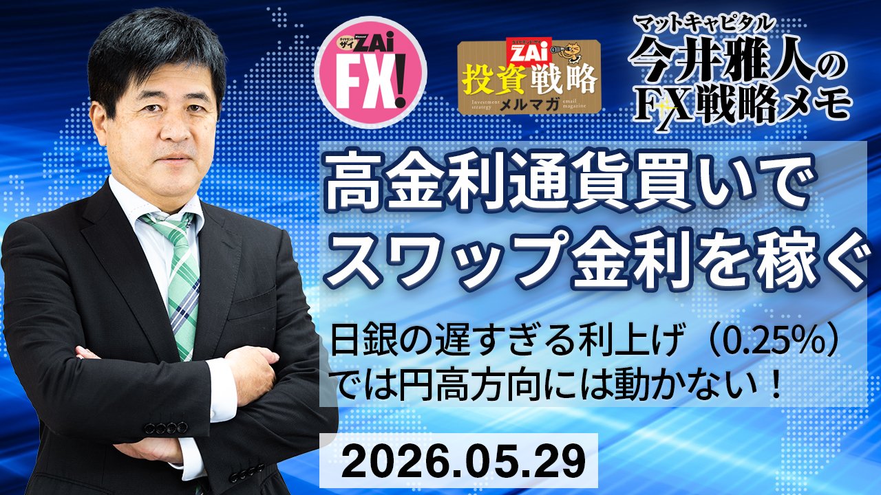 米ドル/円は膠着相場が継続。高金利通貨買い（円売り）のスワップ金利