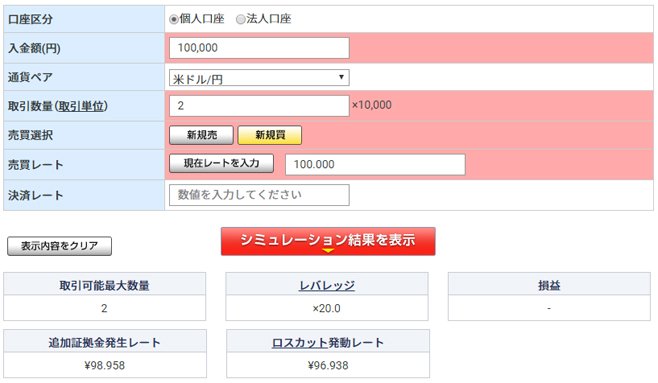 GMOクリック証券の「ロスカットシミュレーション」