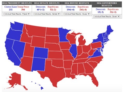 2016年米大統領選における各州の結果
