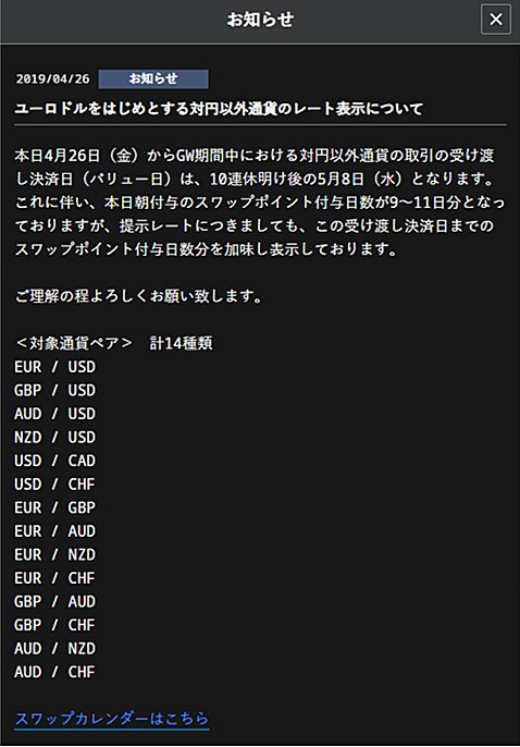 SBI FXトレードが出したお知らせ