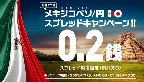 SBI FXトレード・キシコペソ/円スプレッドキャンペーン・0.2銭原則固定