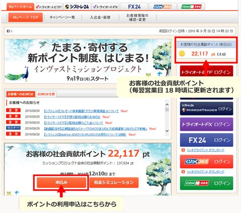 インヴァスト証券ウェブサイト・Myページ